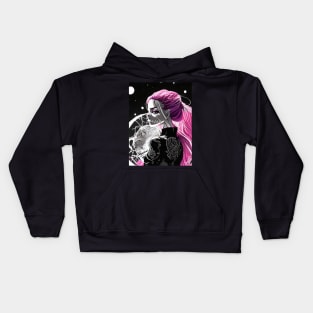 The Art of Shadows: Delve into the Mysterious Black and White Anime Girl World Goth Gothic Fashion Dark Pink Hair Kids Hoodie